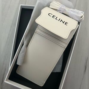 Celine Calfskin White Phone and Sunglasses Holder Pouch Case with Strap